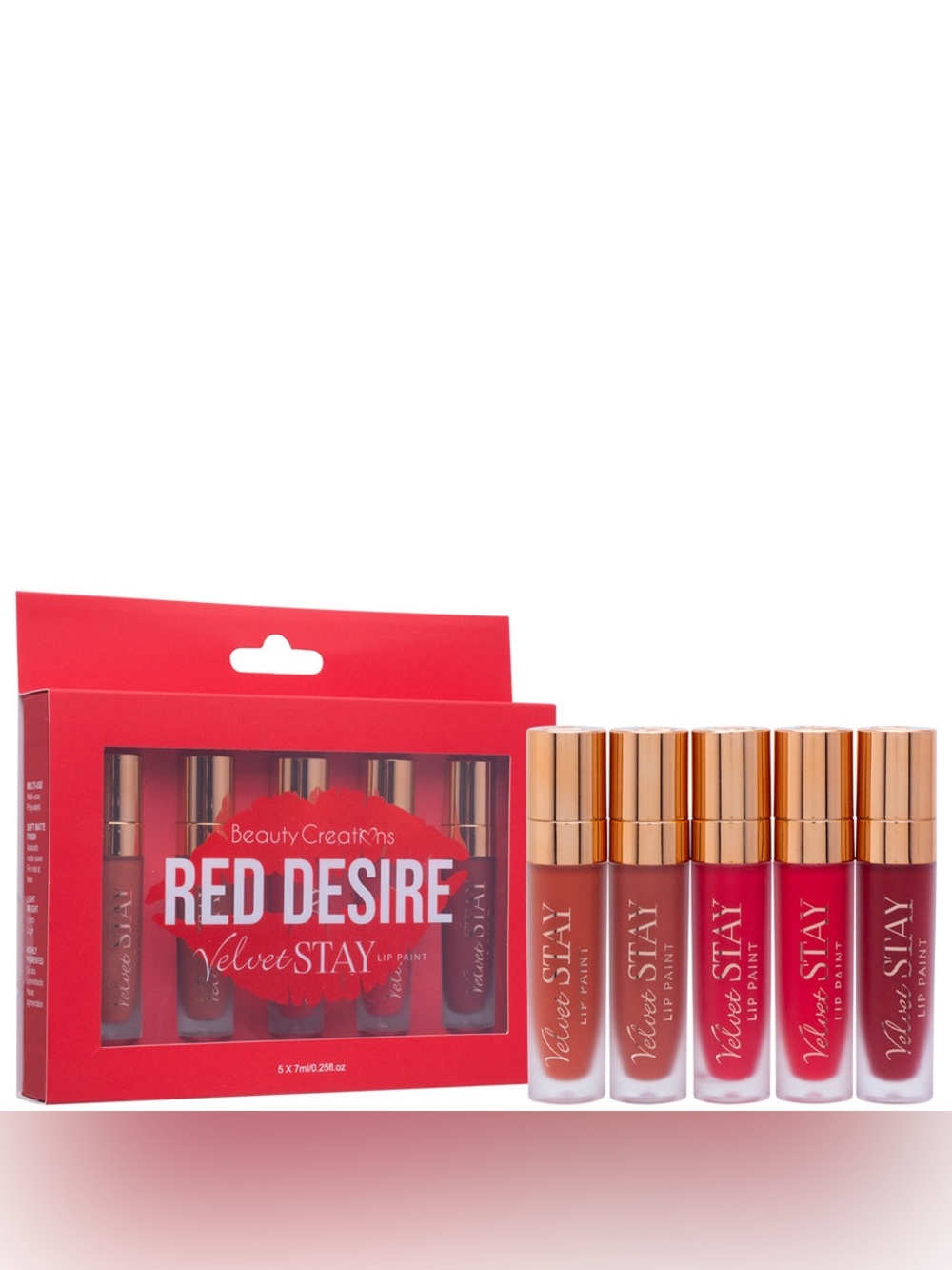 BEAUTY CREATIONS Los Angeles $30 • set of 5 • Red Desire Velvet stay lippies NEW - Picture 3 of 7
